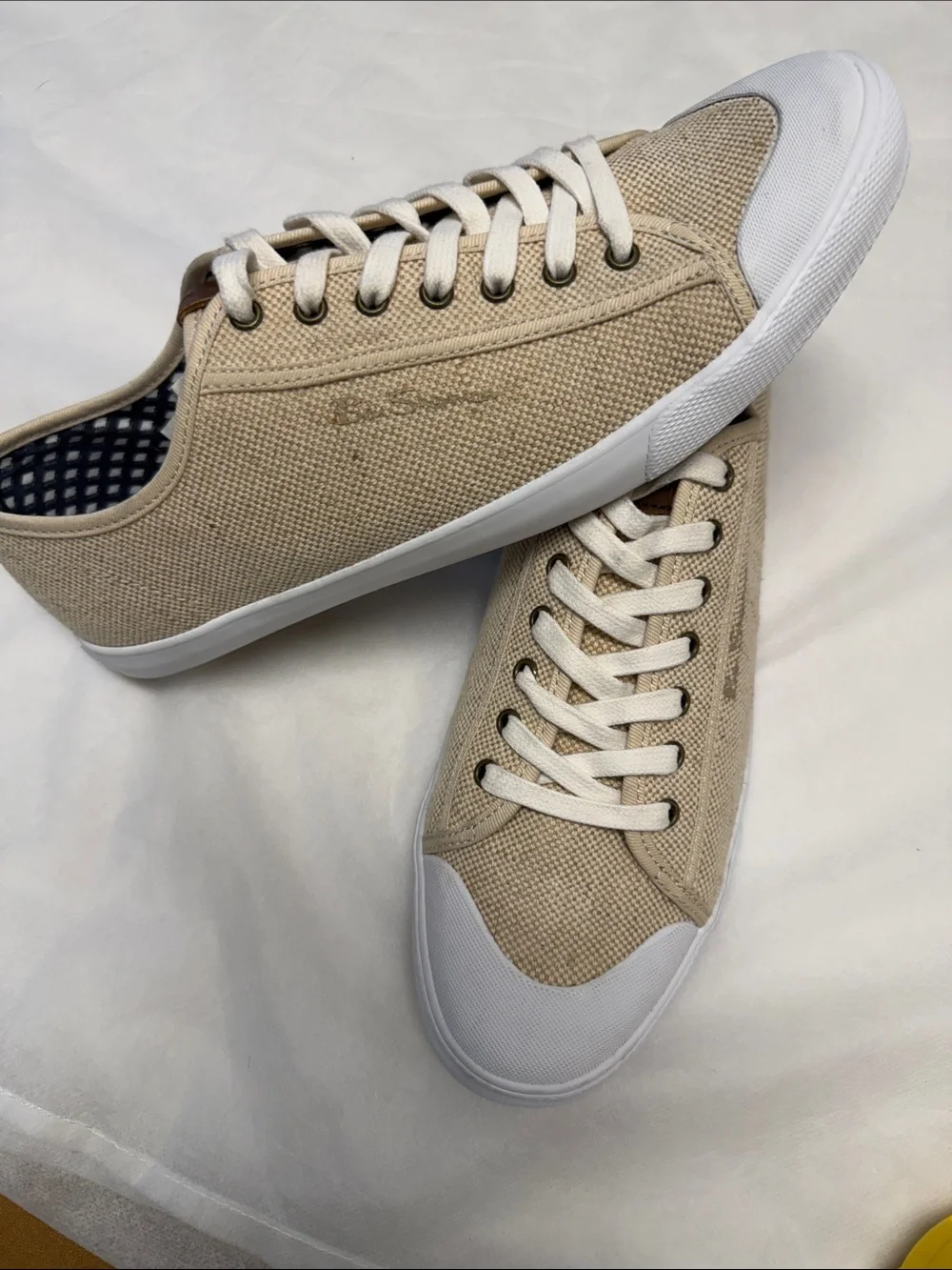 Ben Sherman Men's Beige Canvas Sneakers with White Trim NWOT